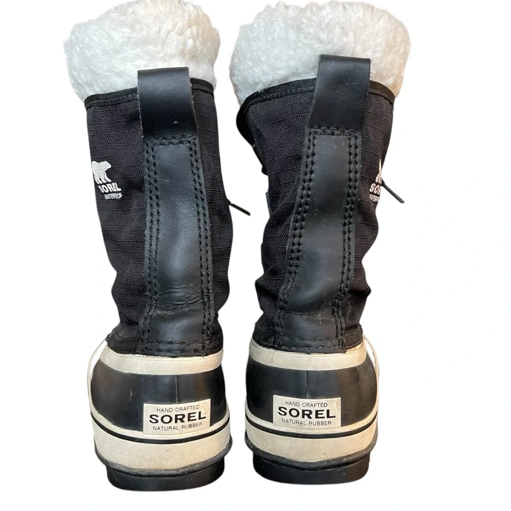 Sorel Black/White Winter Carnival Waterproof Faux Shearling Lace Up Boots (7) - Picture 7 of 15